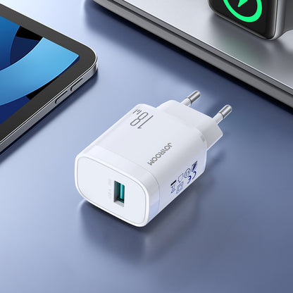 Wall Charger Joyroom JR-TF4, 18W, 3A, 1 x USB-A, with USB-C Cable, White _4