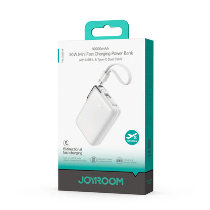 Joyroom JR-PBF27 Pro 10000mAh 30W Power Bank with Built-in USB-C Cable and Additional Bidirectional USB-C to Lightning Cable - White_1
