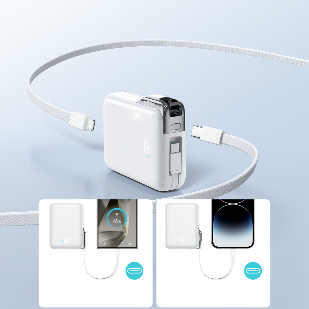 Joyroom JR-PBF27 Pro 10000mAh 30W Power Bank with Built-in USB-C Cable and Additional Bidirectional USB-C to Lightning Cable - White_2