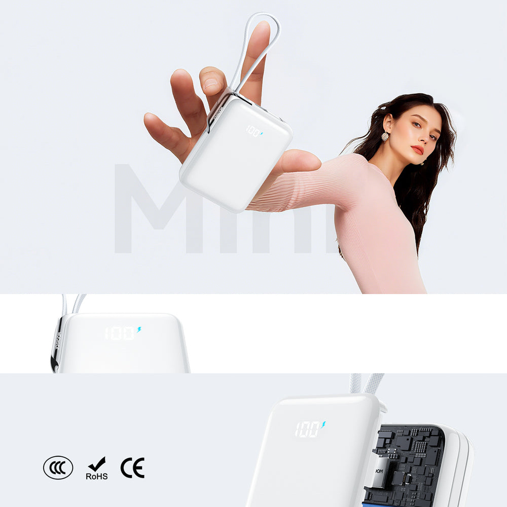 Joyroom JR-PBF27 Pro 10000mAh 30W Power Bank with Built-in USB-C Cable and Additional Bidirectional USB-C to Lightning Cable - White_3