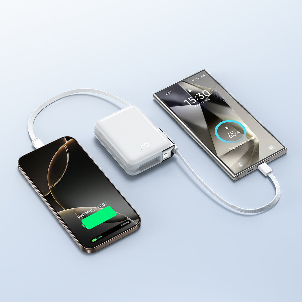 Joyroom JR-PBF27 Pro 10000mAh 30W Power Bank with Built-in USB-C Cable and Additional Bidirectional USB-C to Lightning Cable - White_5