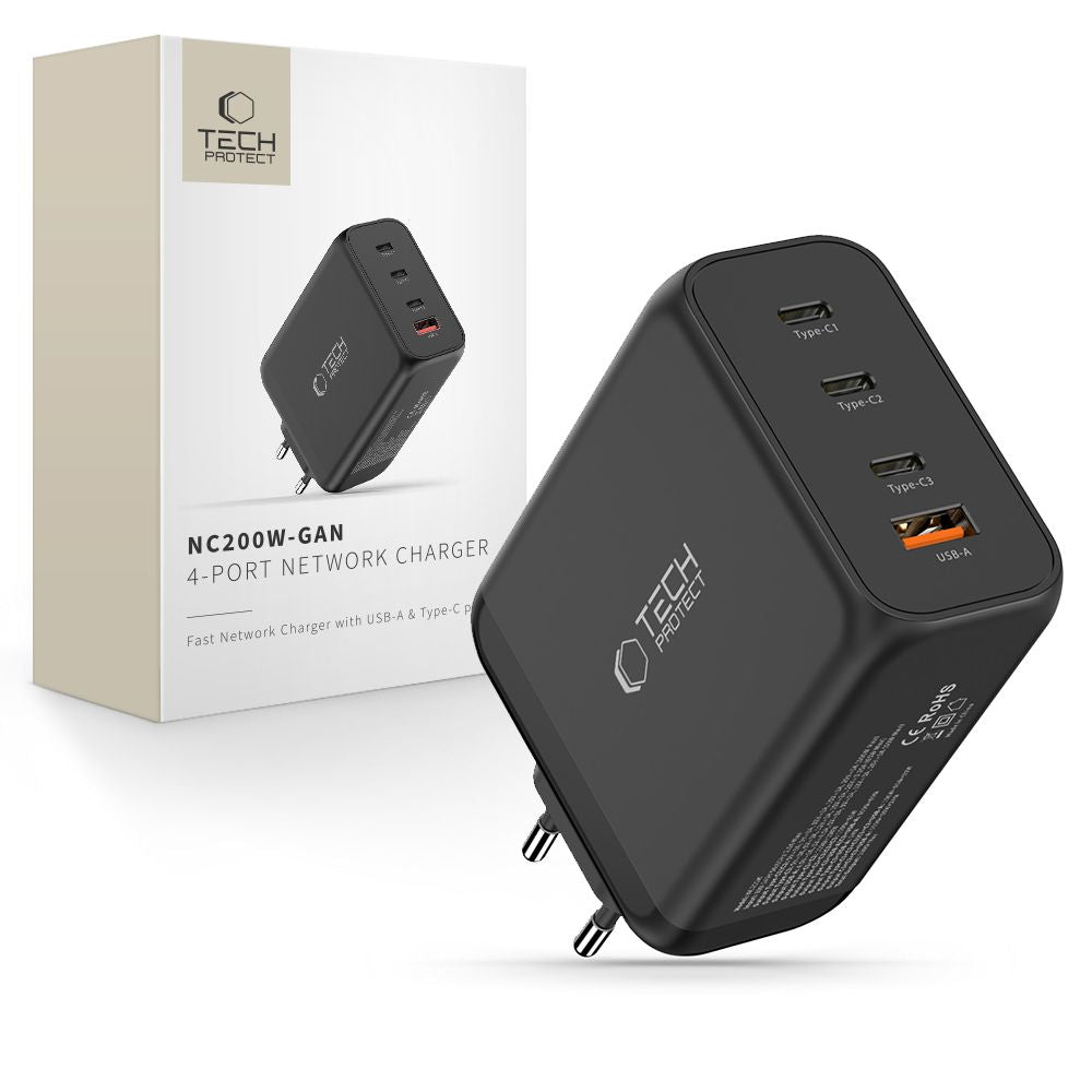 Tech-Protect NC200W-GaN 4-Port 200W Wall Charger - Black_0