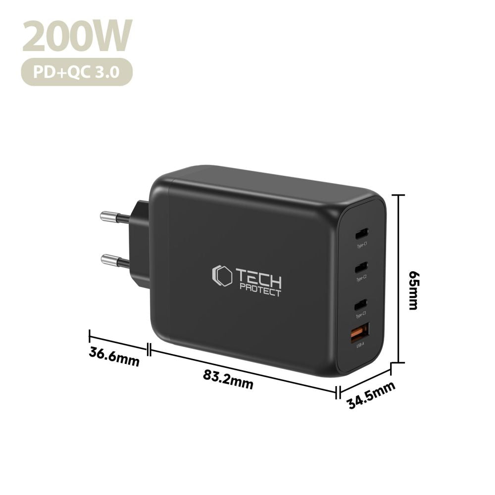 Tech-Protect NC200W-GaN 4-Port 200W Wall Charger - Black_4
