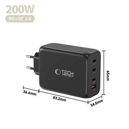 Tech-Protect NC200W-GaN 4-Port 200W Wall Charger - Black_4