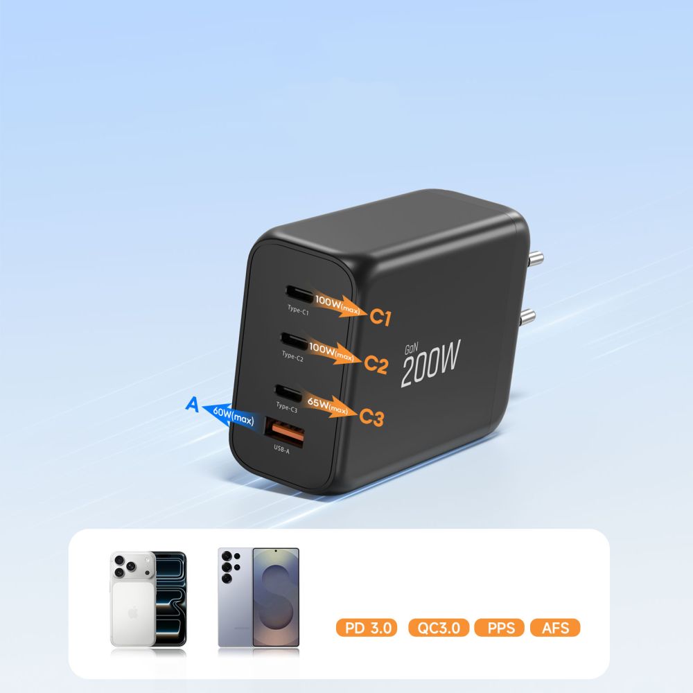 Tech-Protect NC200W-GaN 4-Port 200W Wall Charger - Black_5