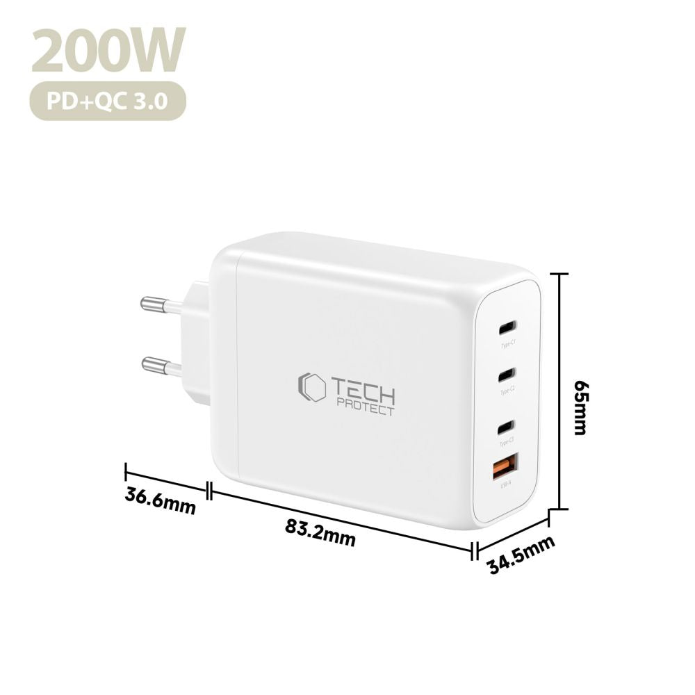 Tech-Protect NC200W-GaN 4-Port 200W Wall Charger - White_4