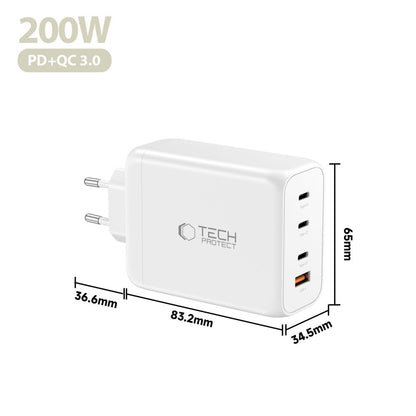 Tech-Protect NC200W-GaN 4-Port 200W Wall Charger - White_4