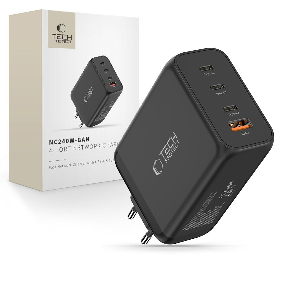 Tech-Protect NC240W-GaN 4-Port 240W Wall Charger - Black_0