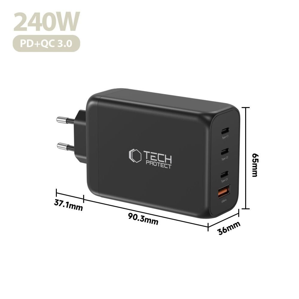 Tech-Protect NC240W-GaN 4-Port 240W Wall Charger - Black_4