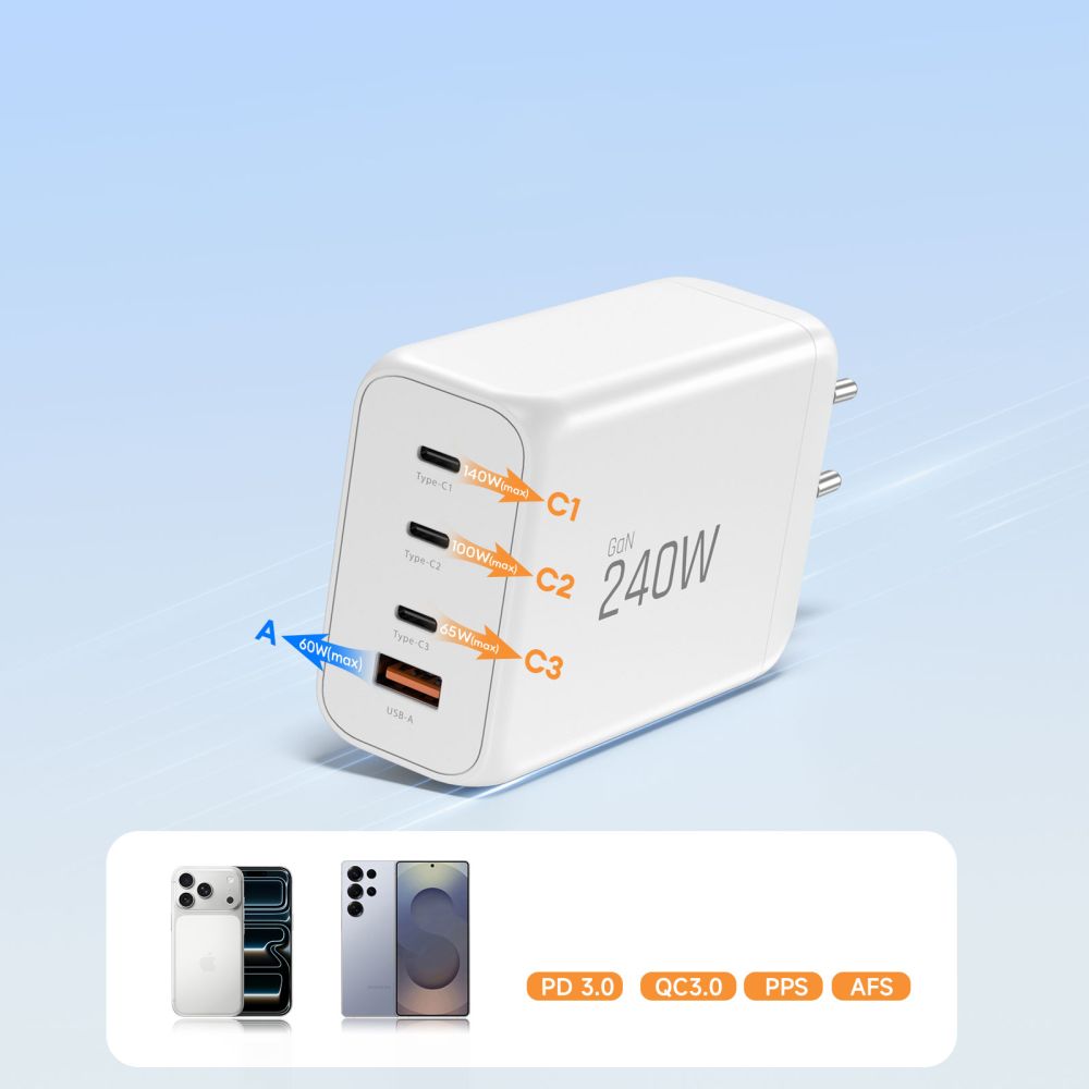 Tech-Protect NC240W-GaN 4-Port 240W Wall Charger - White_5