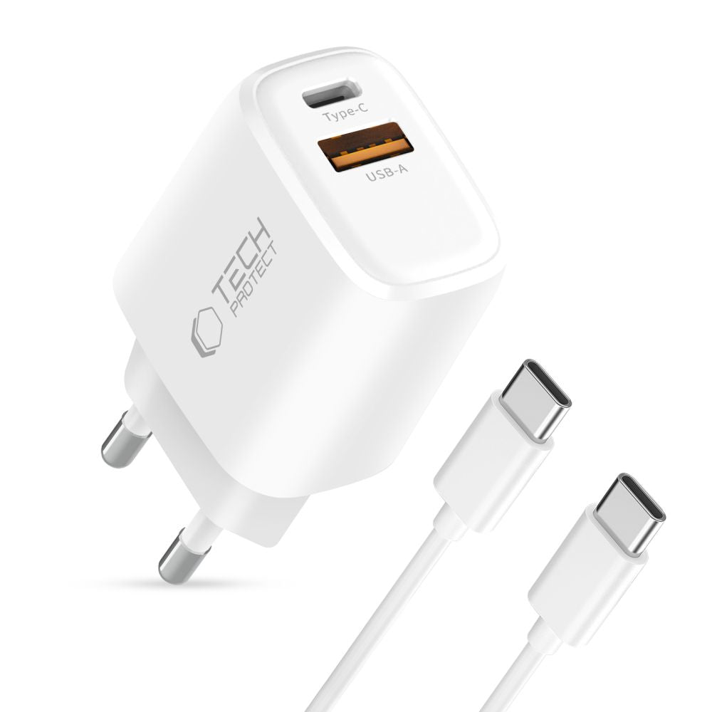 Tech-Protect NCA45W-GAN 2-Port 45W Wall Charger with USB-C Cable - White_1