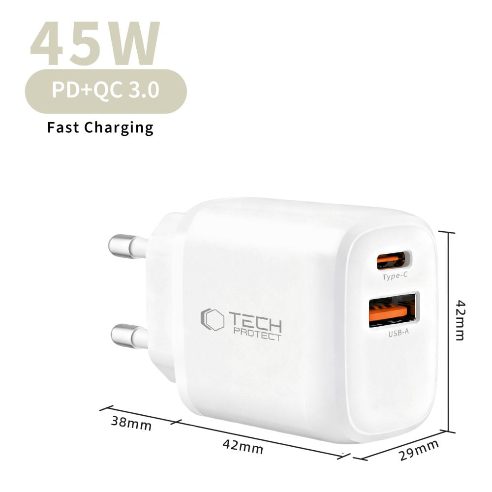 Tech-Protect NCA45W-GAN 2-Port 45W Wall Charger with USB-C Cable - White_6