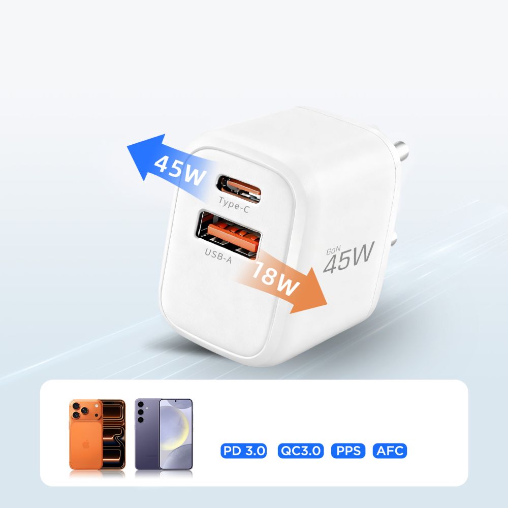 Tech-Protect NCA45W-GAN 2-Port 45W Wall Charger with USB-C Cable - White_7