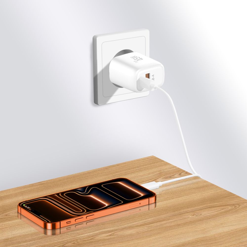 Tech-Protect NCA45W-GAN 2-Port 45W Wall Charger with USB-C Cable - White_8