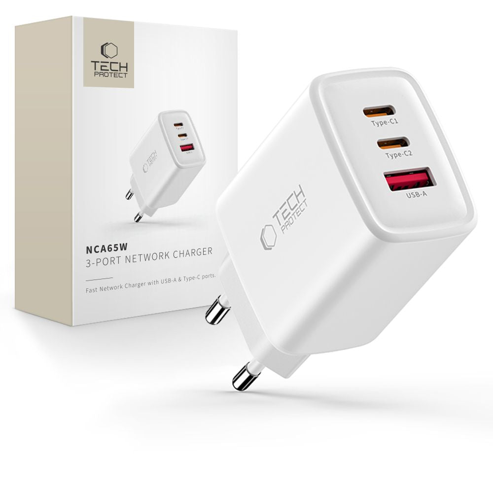 Tech-Protect NCA65W-GAN 3-Port 65W Wall Charger - White_0
