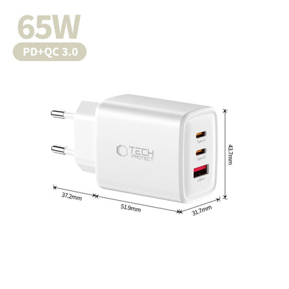 Tech-Protect NCA65W-GAN 3-Port 65W Wall Charger - White_5