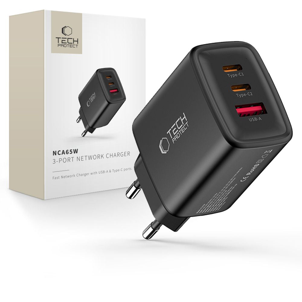 Tech-Protect NCA65W-GAN 3-Port 65W Wall Charger - Black_0
