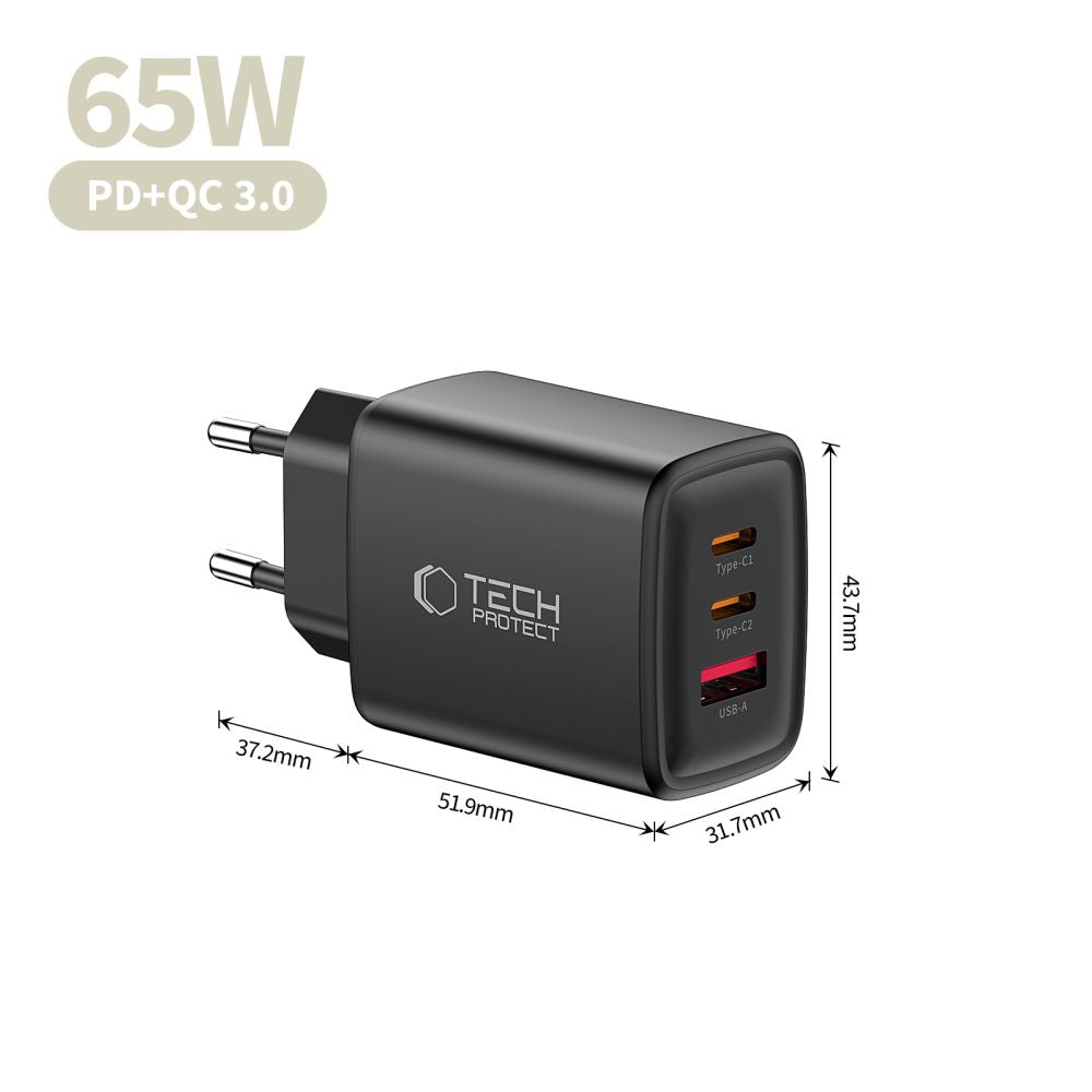 Tech-Protect NCA65W-GAN 3-Port 65W Wall Charger - Black_5
