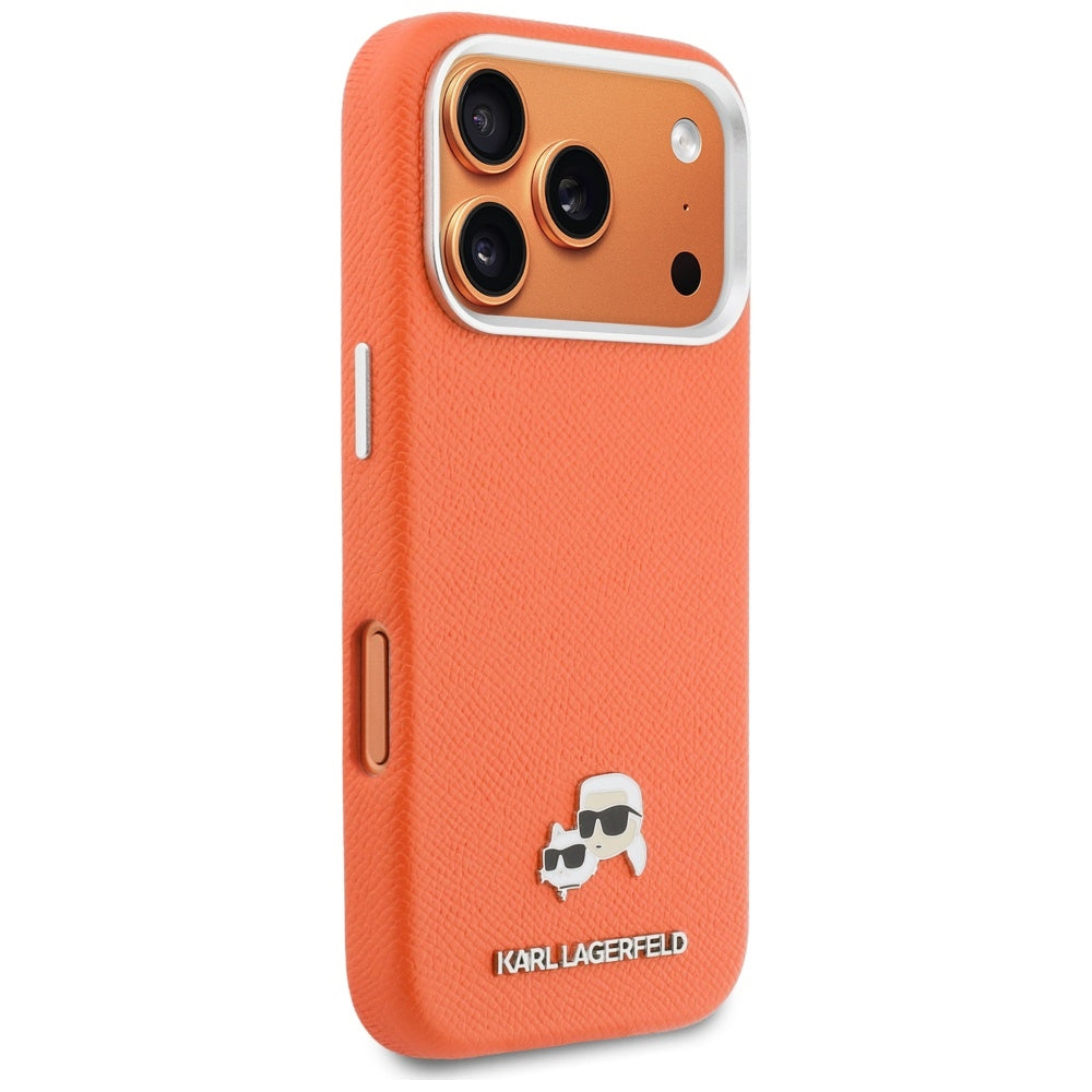 Etui Karl Lagerfeld Karl & Choupette Head Pins Saffiano MagSafe na iPhone 17 Pro Max - pomarańczowe_3