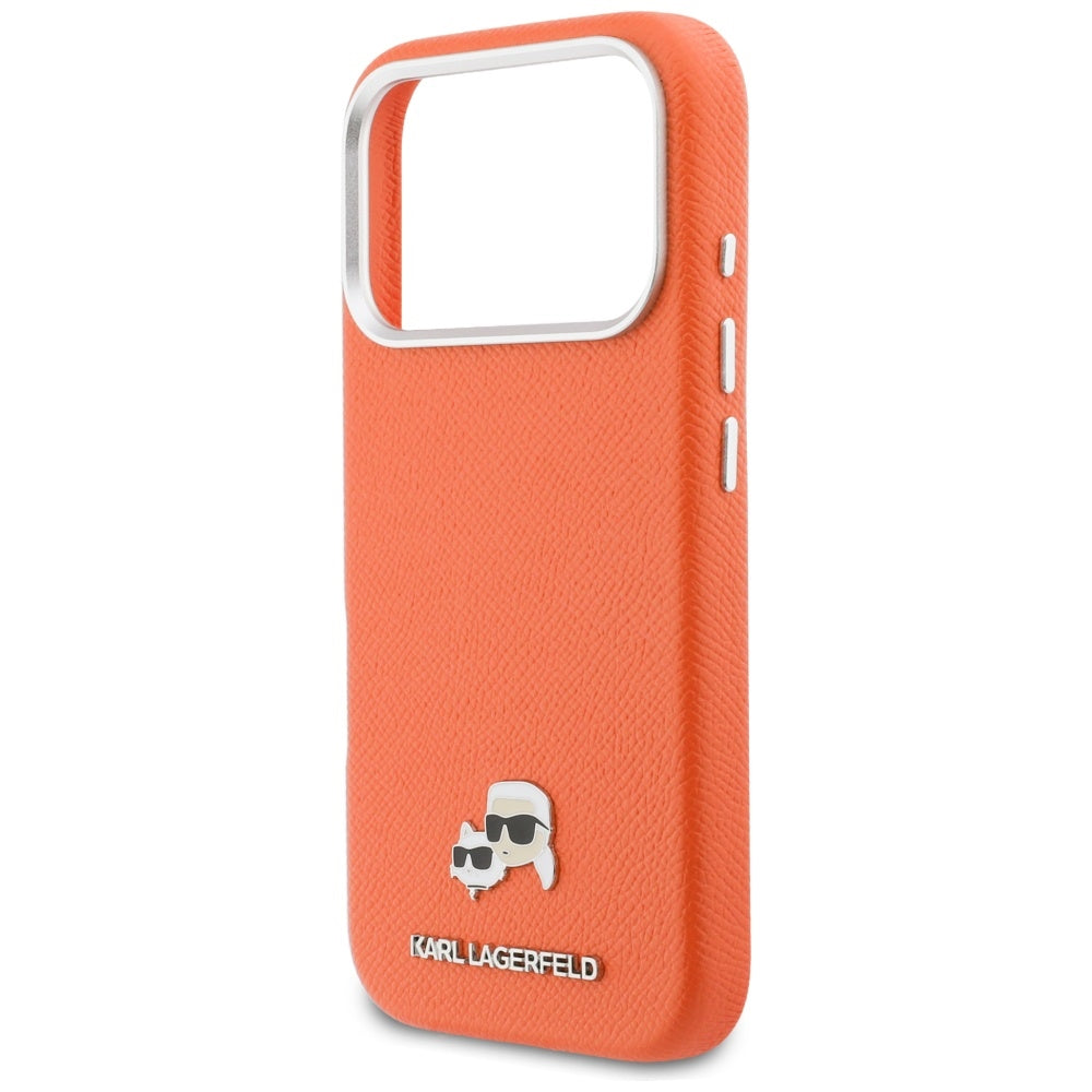 Etui Karl Lagerfeld Karl & Choupette Head Pins Saffiano MagSafe na iPhone 17 Pro Max - pomarańczowe_5