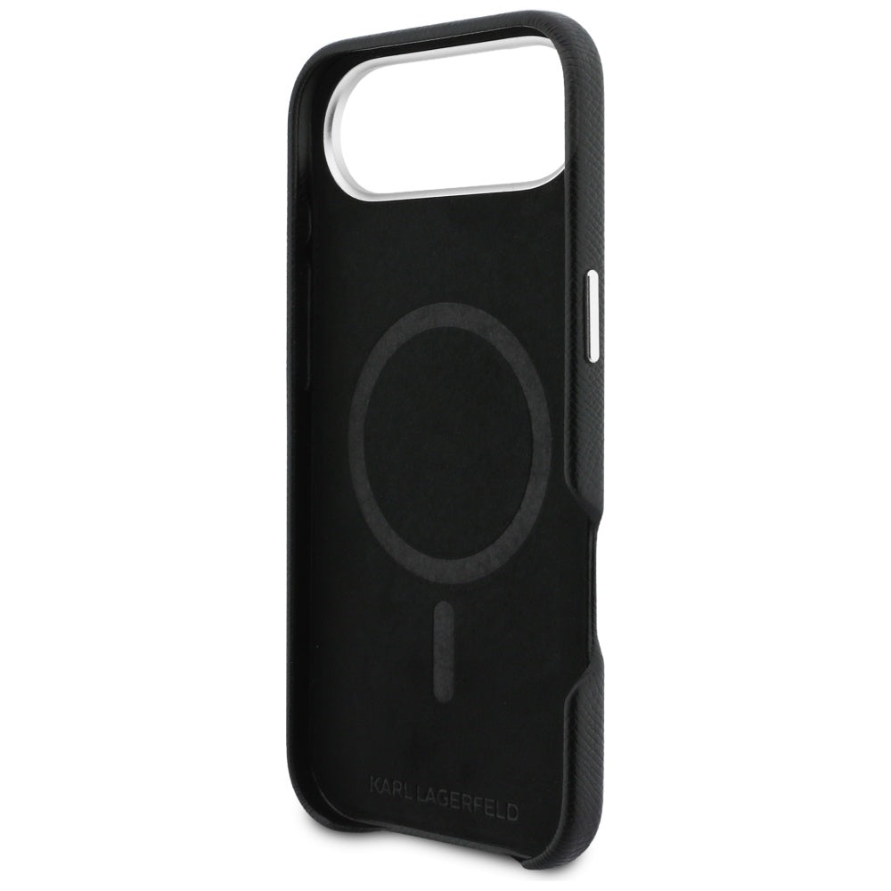 Karl Lagerfeld Karl &amp; Choupette Head Pins Saffiano MagSafe Case for iPhone Air - Black_6