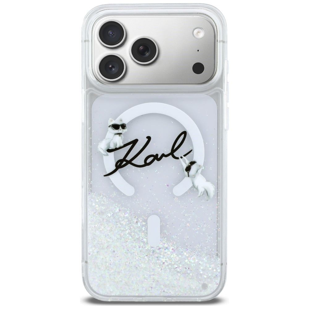 Karl Lagerfeld Liquid Glitter Karl Script Logo MagSafe Case for iPhone 17 Pro Max - Clear_2