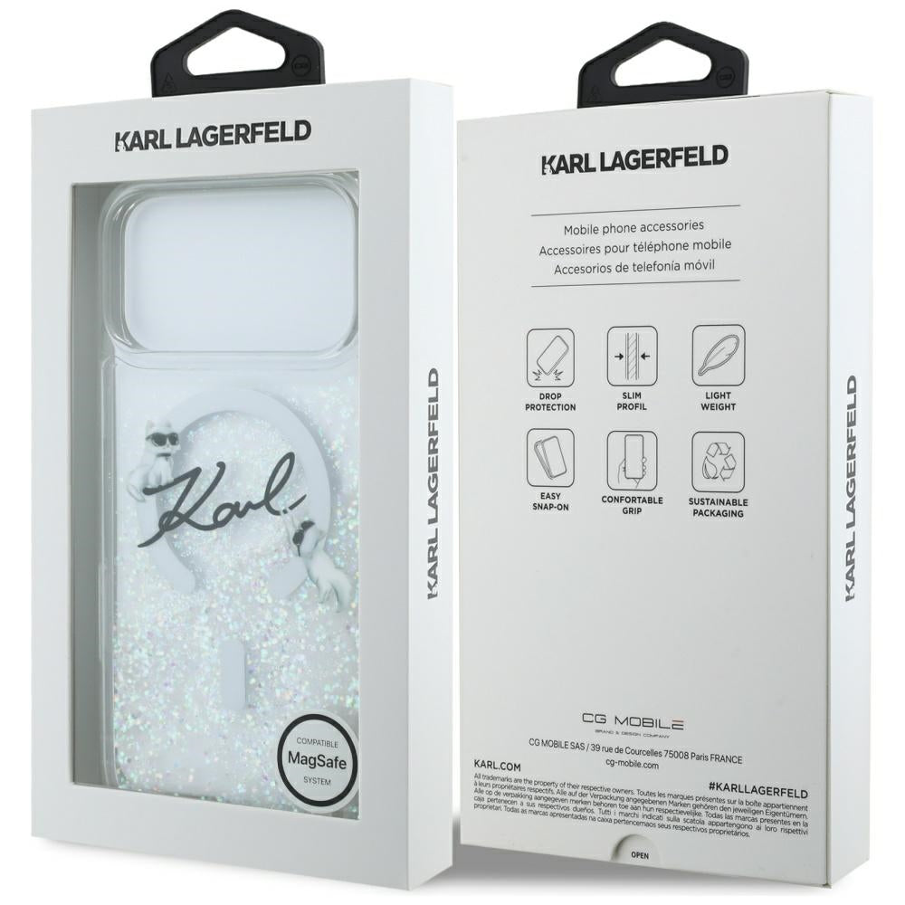 Karl Lagerfeld Liquid Glitter Karl Script Logo MagSafe Case for iPhone 17 Pro Max - Clear_7