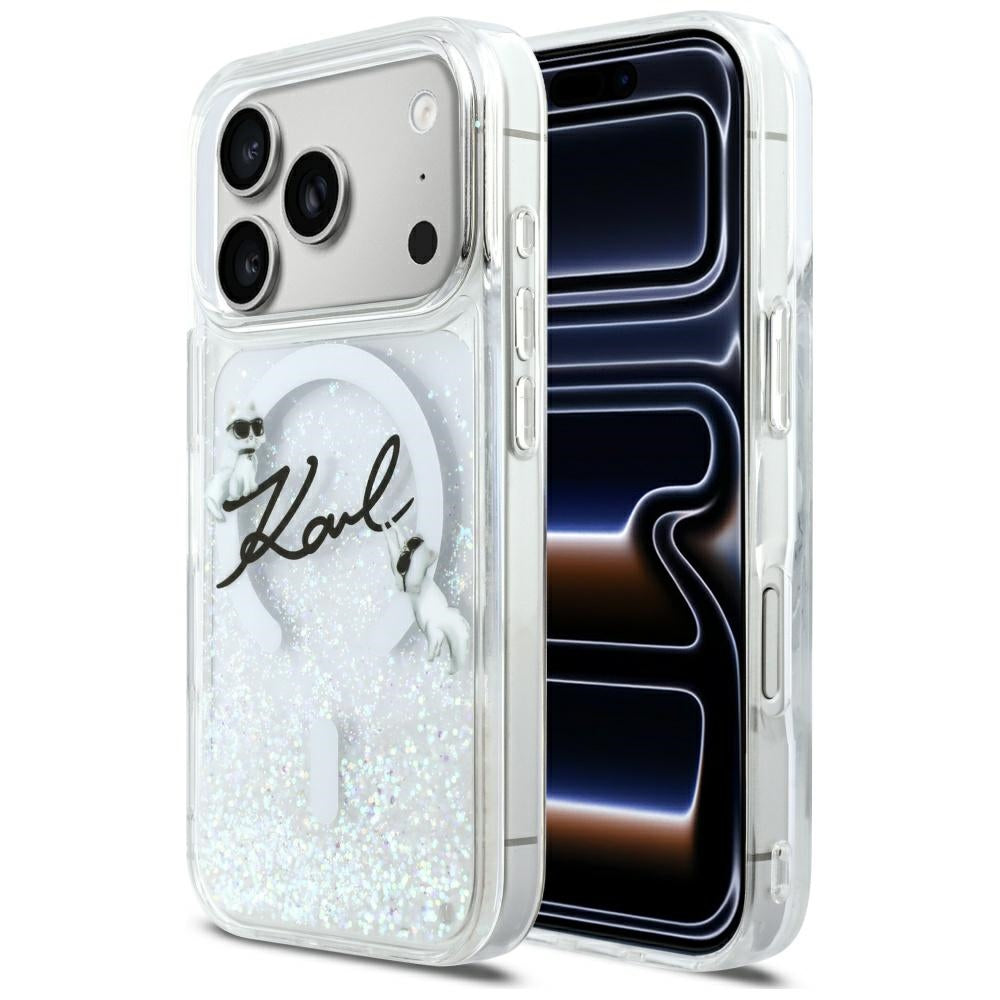 Karl Lagerfeld Liquid Glitter Karl Script Logo MagSafe Case for iPhone 17 Pro - Clear_0