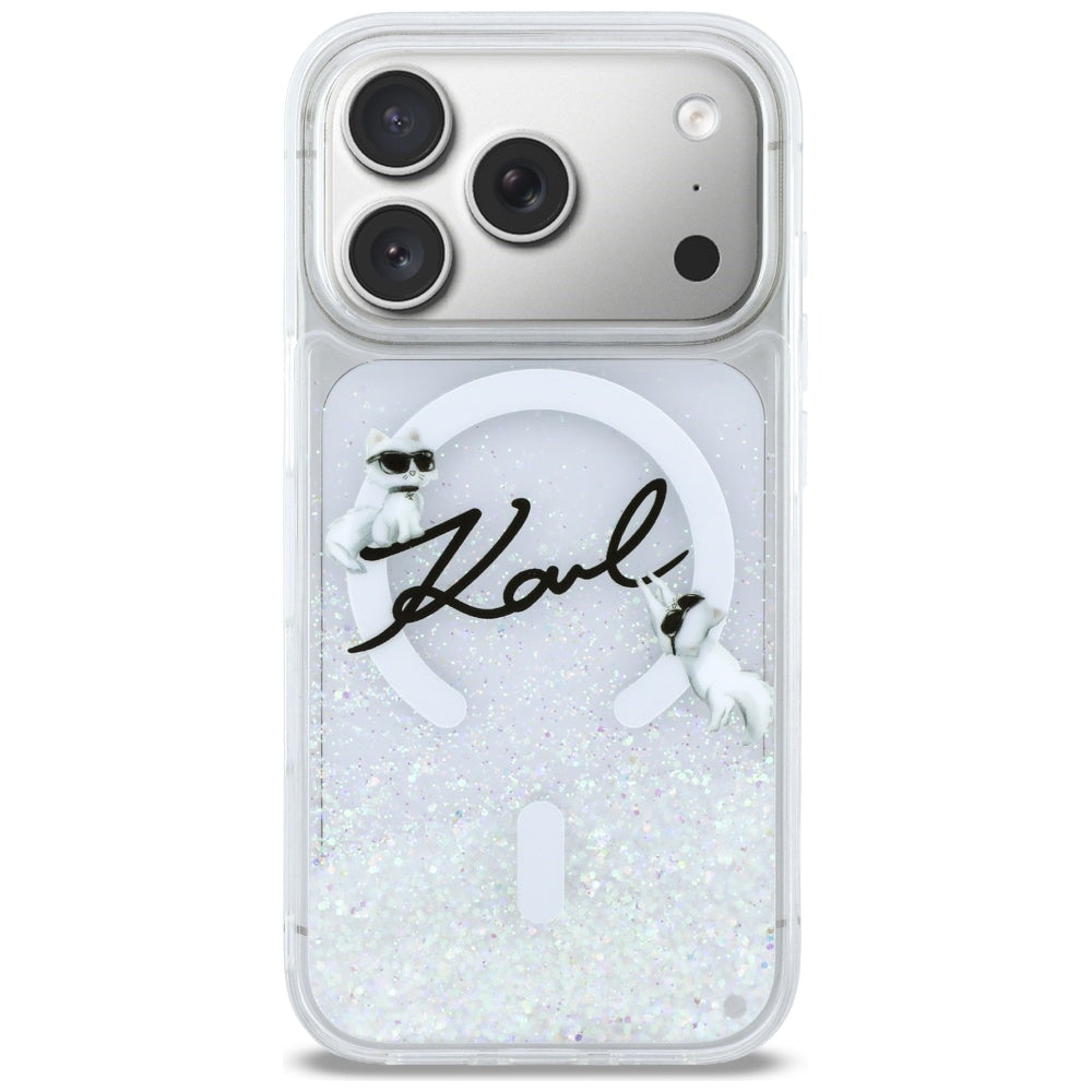 Karl Lagerfeld Liquid Glitter Karl Script Logo MagSafe Case for iPhone 17 Pro - Clear_2