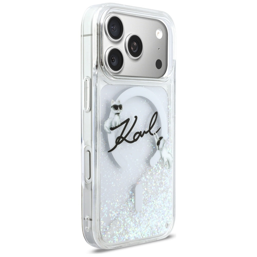 Karl Lagerfeld Liquid Glitter Karl Script Logo MagSafe Case for iPhone 17 Pro - Clear_3