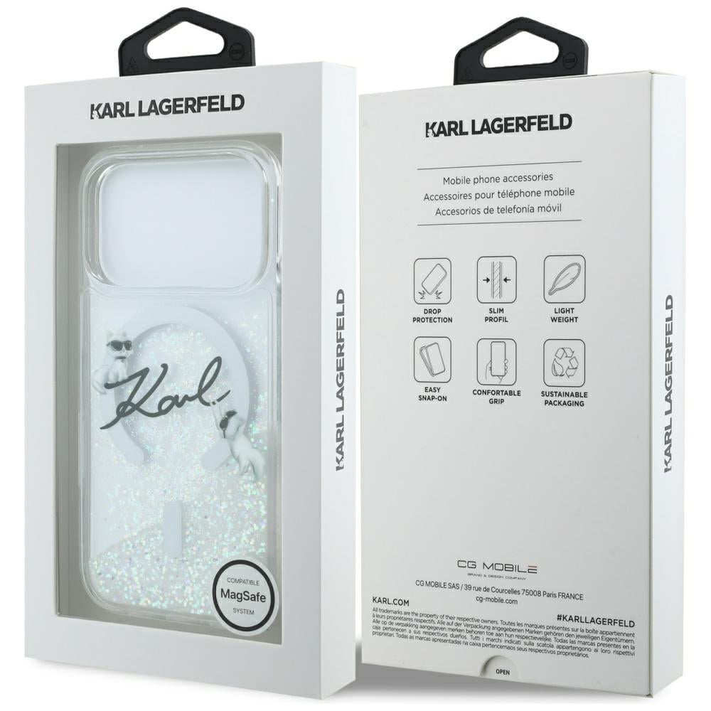 Karl Lagerfeld Liquid Glitter Karl Script Logo MagSafe Case for iPhone 17 Pro - Clear_7