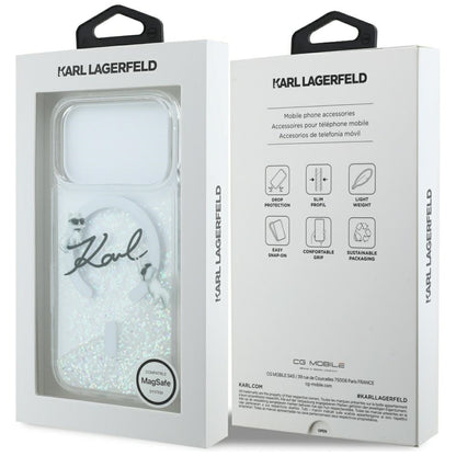 Karl Lagerfeld Liquid Glitter Karl Script Logo MagSafe Case for iPhone 17 Pro - Clear_7
