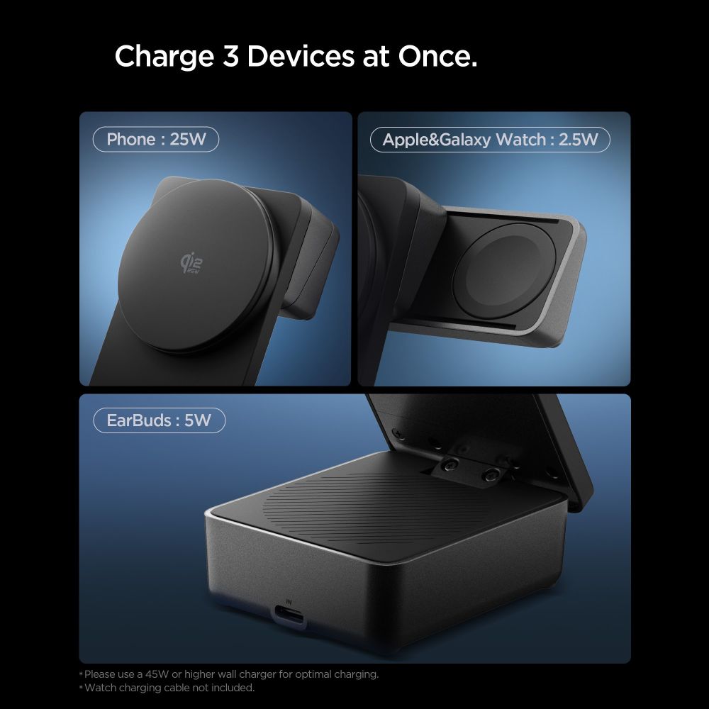 Wireless Charger Spigen EF323MQ Essential 3in1, 25W, Black ACH10398 _7
