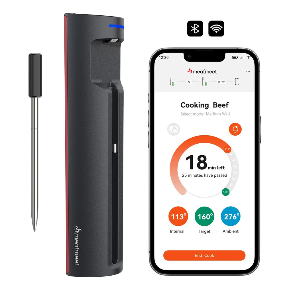 Meatmeet Pro smart kitchen thermometer with Bluetooth/WiFi app, grill, oven, smoker - black_0