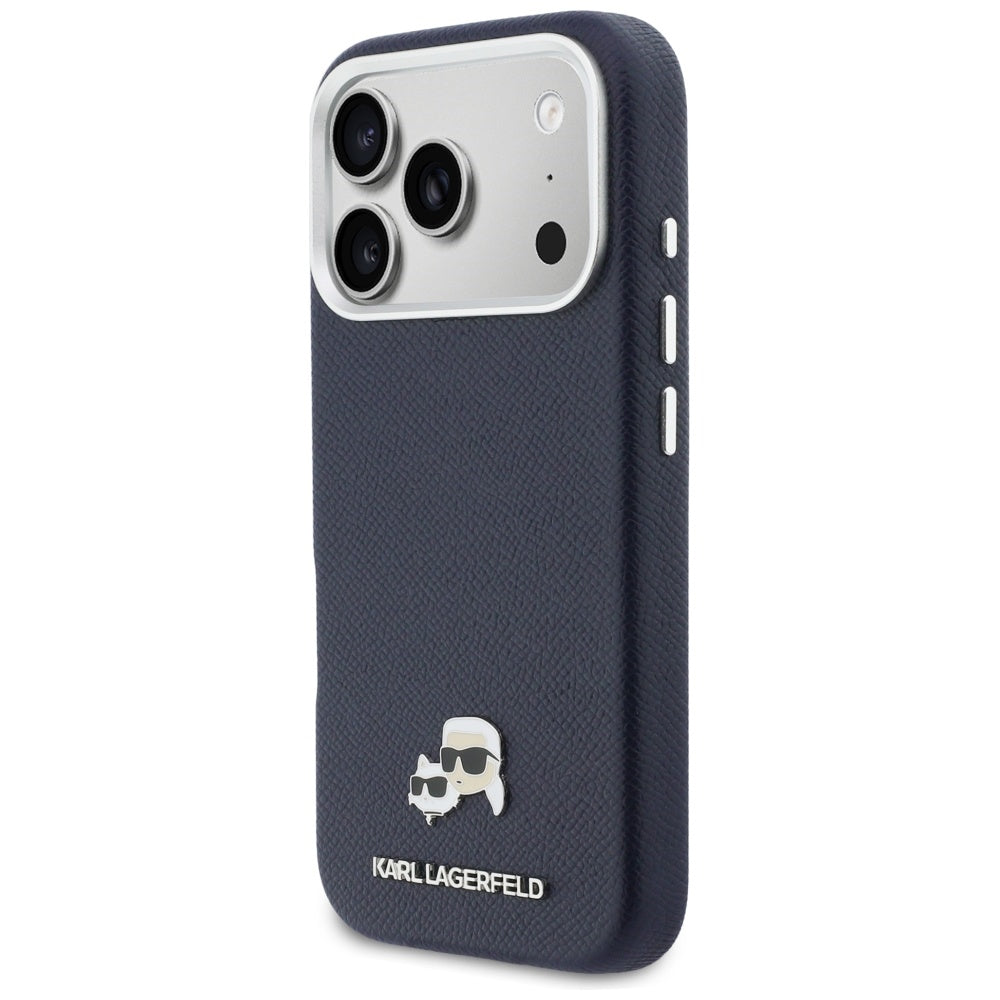 Karl Lagerfeld Karl &amp; Choupette Head Pins Saffiano MagSafe Case for iPhone 17 Pro Max - Blue_1