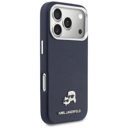 Karl Lagerfeld Karl &amp; Choupette Head Pins Saffiano MagSafe Case for iPhone 17 Pro Max - Blue_3