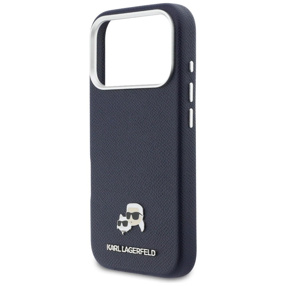 Karl Lagerfeld Karl &amp; Choupette Head Pins Saffiano MagSafe Case for iPhone 17 Pro Max - Blue_5