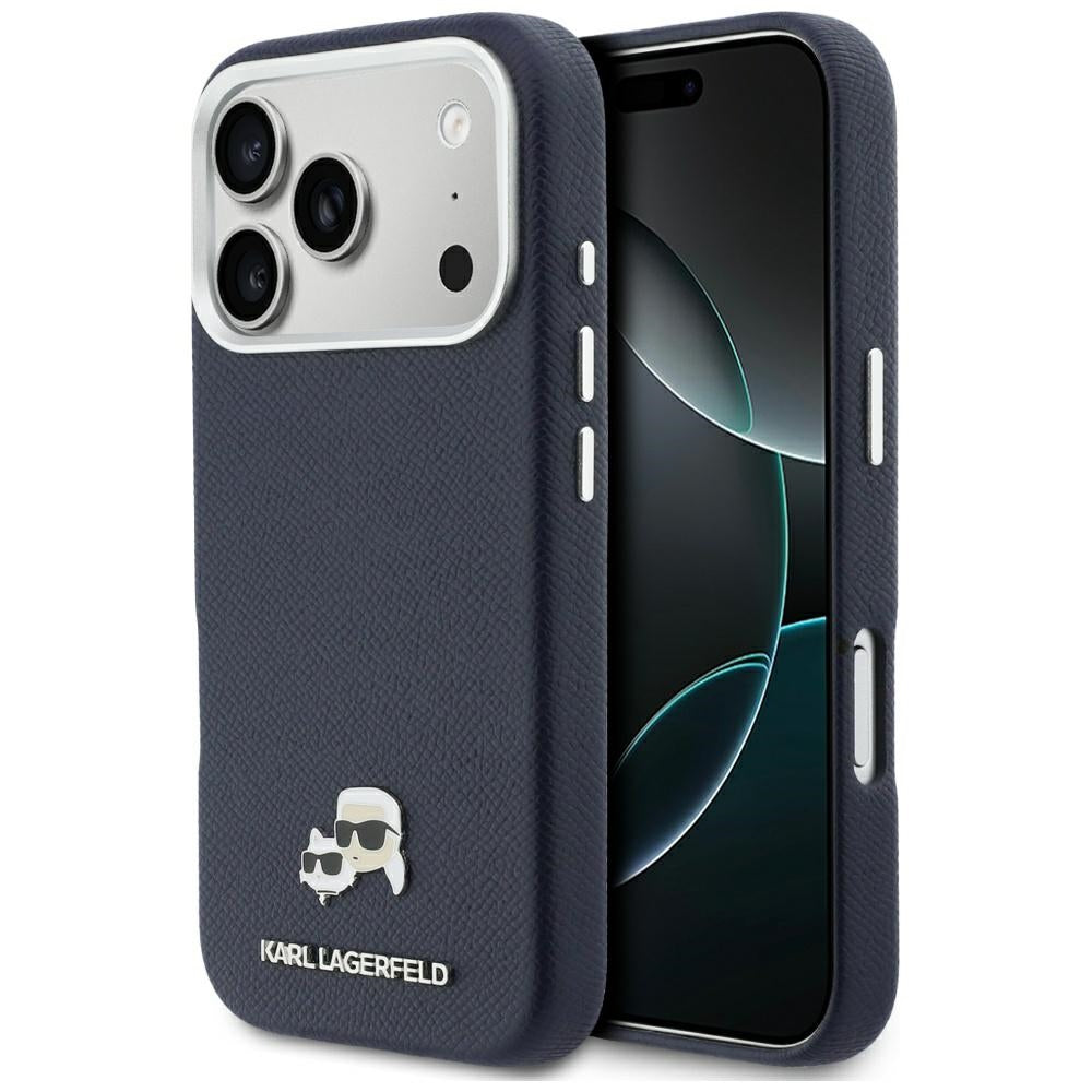 Karl Lagerfeld Karl &amp; Choupette Head Pins Saffiano MagSafe Case for iPhone 17 Pro - Blue_0