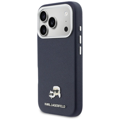 Karl Lagerfeld Karl &amp; Choupette Head Pins Saffiano MagSafe Case for iPhone 17 Pro - Blue_1
