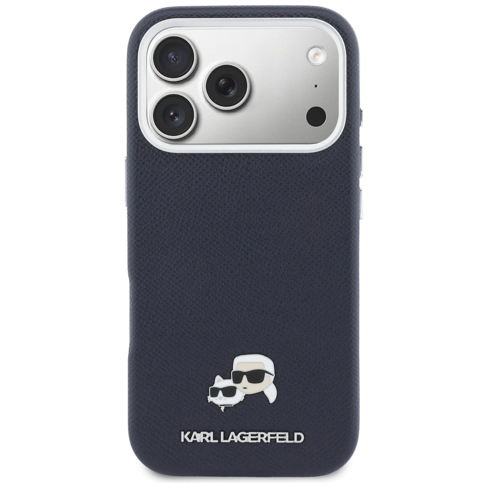 Karl Lagerfeld Karl &amp; Choupette Head Pins Saffiano MagSafe Case for iPhone 17 Pro - Blue_2