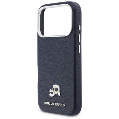 Karl Lagerfeld Karl &amp; Choupette Head Pins Saffiano MagSafe Case for iPhone 17 Pro - Blue_5
