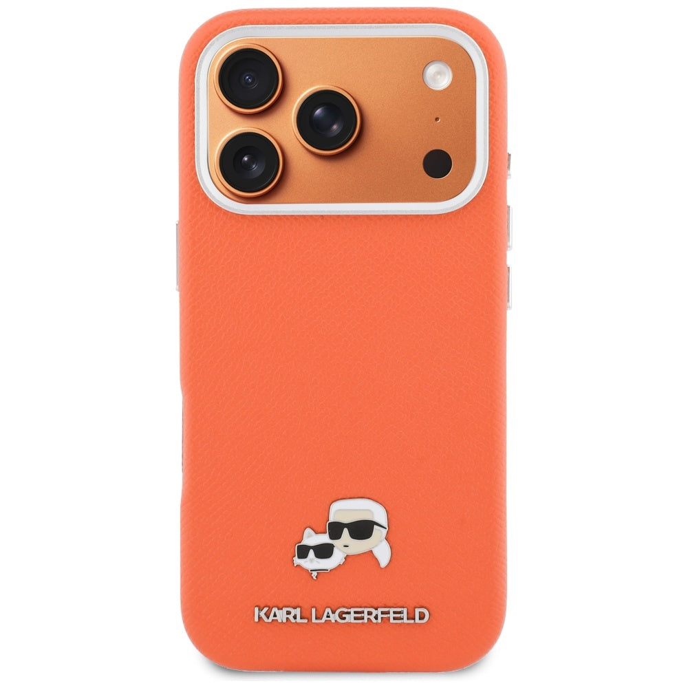 Karl Lagerfeld Karl &amp; Choupette Head Pins Saffiano MagSafe Case for iPhone 17 Pro - Orange_2