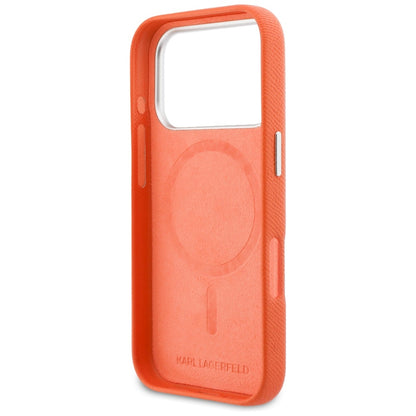 Karl Lagerfeld Karl &amp; Choupette Head Pins Saffiano MagSafe Case for iPhone 17 Pro - Orange_6