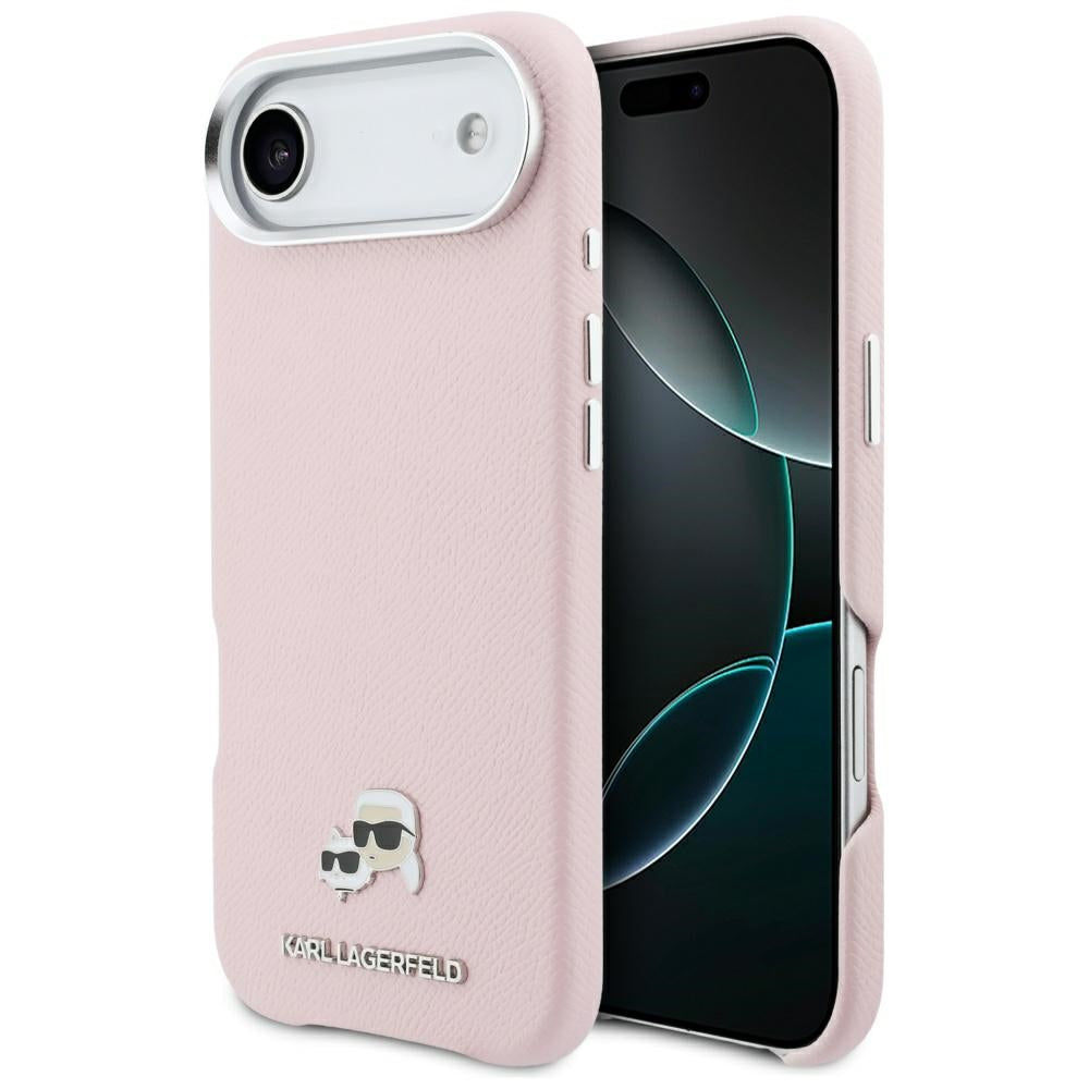 Karl Lagerfeld Karl &amp; Choupette Head Pins Saffiano MagSafe iPhone Air Case - Pink_0