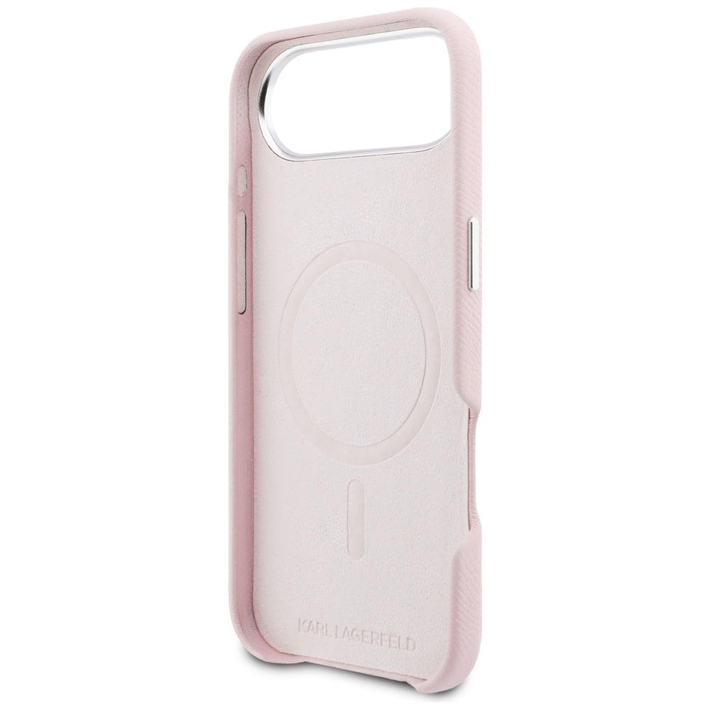 Karl Lagerfeld Karl &amp; Choupette Head Pins Saffiano MagSafe iPhone Air Case - Pink_6