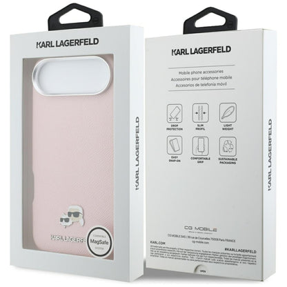 Karl Lagerfeld Karl &amp; Choupette Head Pins Saffiano MagSafe iPhone Air Case - Pink_7