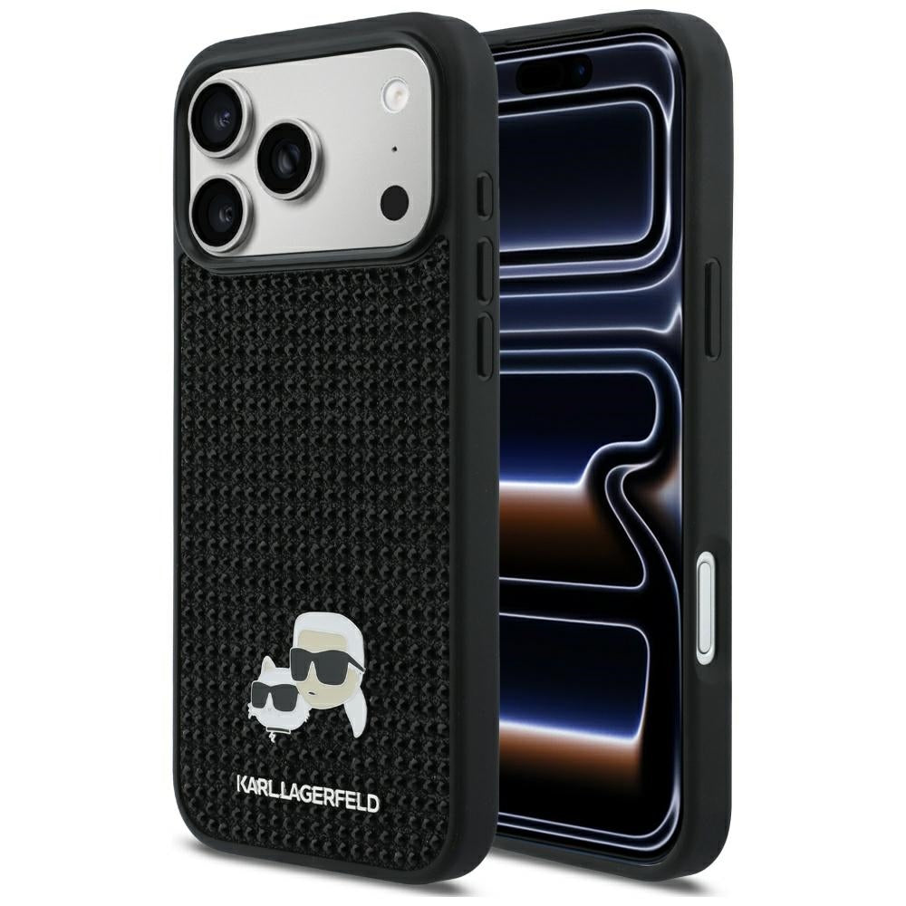 Karl Lagerfeld Rhinestones Karl&amp;Choupette Pin Case for iPhone 17 Pro Max - Black_0