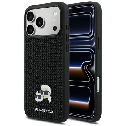 Karl Lagerfeld Rhinestones Karl&amp;Choupette Pin Case for iPhone 17 Pro Max - Black_0