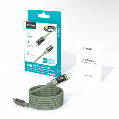 Choetech XCC-1068 PD 60W USB-C - USB-C Cable with Display 1.2 m - Green_2