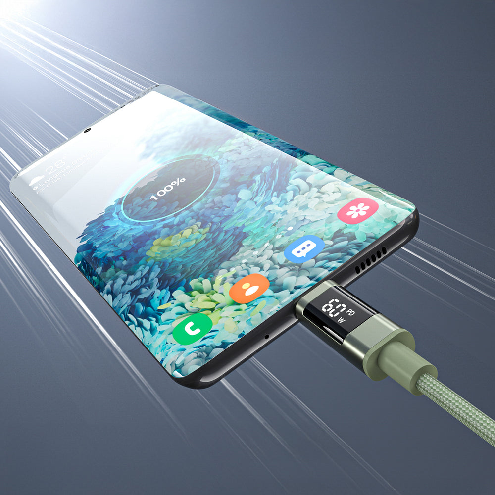 Choetech XCC-1068 PD 60W USB-C - USB-C Cable with Display 1.2 m - Green_3